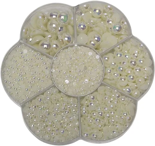 Vista 2 de Chenkou Craft - 1 caja con 3000 mitades de perlas, cuentas redondas con parte posterior plana, imitación de perlas beige, cuentas sueltas de gemas