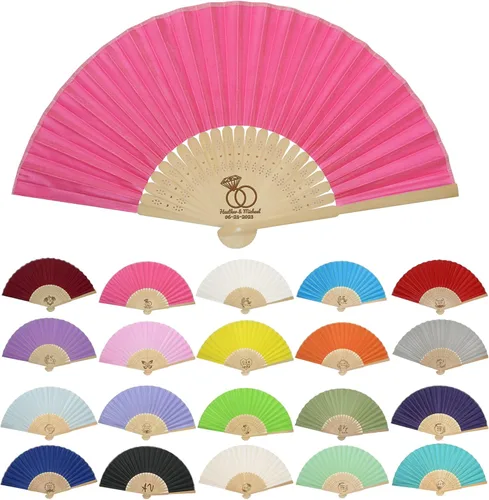Vista 8 de GZLDGIFTS Abanicos de mano personalizados, regalos para regalos de fiesta de boda, invitados, tela personalizada, seda, jardín, boda, abanicos