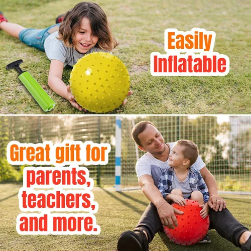 Vista 6 de New Bounce Knobby - Juego de 4 bolas inflables sensoriales con bomba de 8.5 pulgadas para niños, juguetes texturizados para niños, terapia
