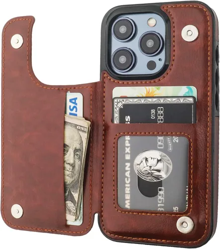 Vista 15 de ONETOP - Funda tipo cartera compatible con iPhone 15 Pro con soporte para tarjetas, funda de piel sintética con soporte y ranuras para tarjetas