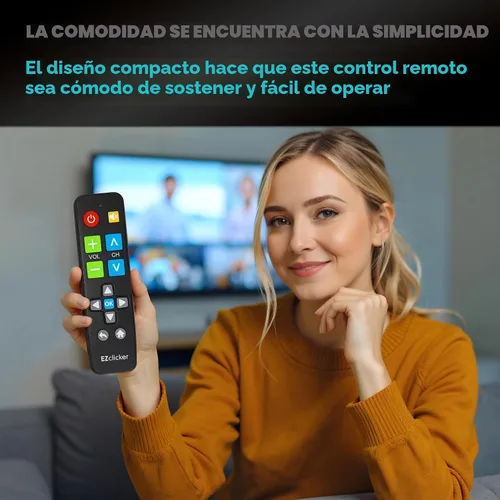 Vista 6 de EZclicker Control remoto universal de TV con botón grande (negro) Simple fácil de usar, ideal para personas mayores, funciona con las principales