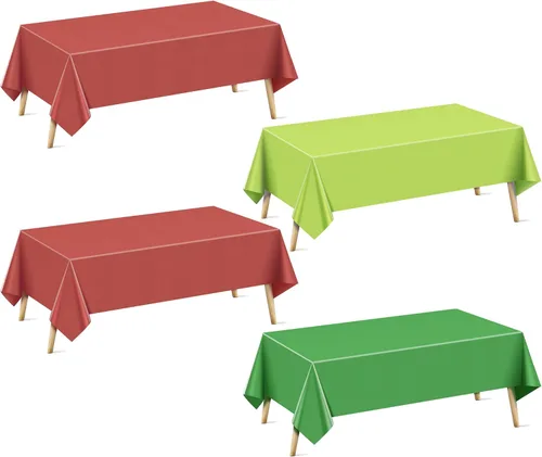 Vista 17 de Mantel rectangular de la serie azul y verde, 4 piezas, 54 x 72 pulgadas, color sólido, impermeable y a prueba de derrames, mantel de plástico