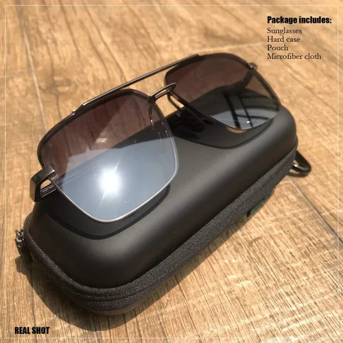 Vista 7 de ZHILE Gafas de sol cuadradas polarizadas para hombre - Marco de metal aviador de gran tamaño - Lentes de protección UV degradados
