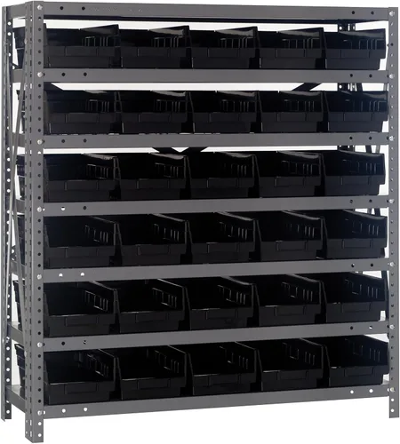 Vista 263 de Quantum QSBU-245BK Heavy Duty Shelving Unit with (7) Shelves and (24) QUS245 Black Bins for Garage Warehouse Storage Distribution 400 lb Load