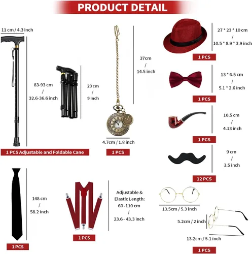 Vista 2 de WILDPARTY Disfraz de los años 20 para hombre, accesorios de disfraz de Gatsby de la mafia para hombres, gorra plana para hombre para fiesta