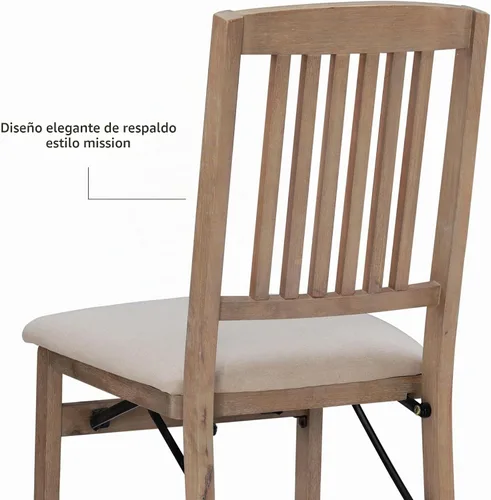 Vista 9 de Linon Keira - Juego de 2 sillas plegables de madera rústica natural con asiento tapizado beige y respaldo de misión