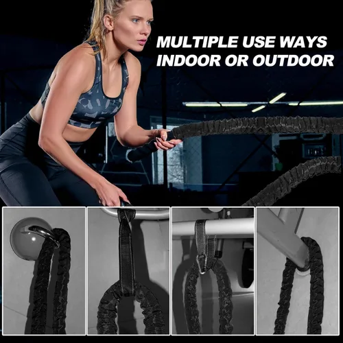 Vista 6 de Cuerda de batalla para entrenamiento de gimnasio en casa, cuerdas de ejercicio pesadas de 1 pulgada y 30 pies para entrenamiento, cuerda