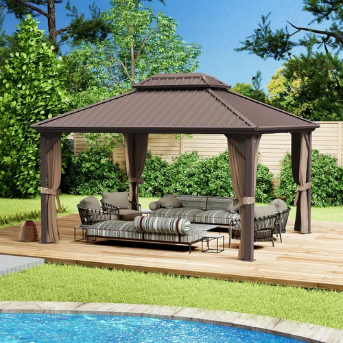 Vista 15 de Kozyard Caesar - Cenador de techo rígido de 10 x 10 pies, pabellón permanente de metal con malla y cortinas sombreadas para patio, patio trasero