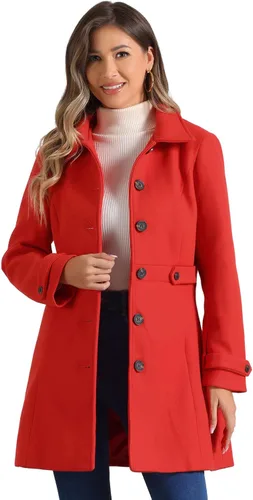 Vista 11 de Abrigo clásico de invierno con bolsillos de Allegra K para mujer; chaquetón de botonadura sencilla Verde militar
