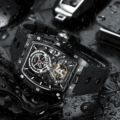 Vista 4 de AIMES Tonneau - Reloj automático para hombre, reloj de esqueleto de lujo para hombre, cuerda mecánica automática, impermeable, analógico, reloj