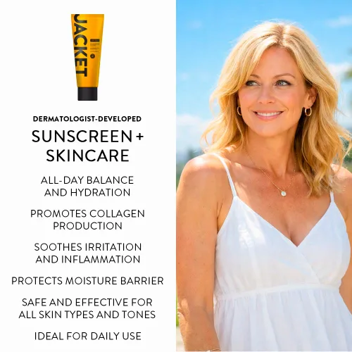 Vista 7 de JACKET Protector solar SPF 50+ Protector solar mineral con vitamina C Resistente al agua 80 minutos, natural, seguro para arrecifes Protección