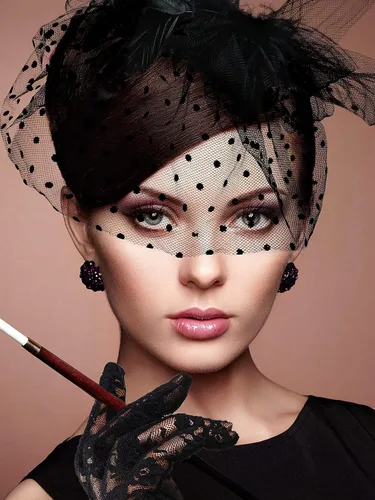 Vista 5 de Honoson Juego de 4 Sombreros Fascinadores para Mujer, Accesorio de Tocado para Fiesta de Té, Velo, Guante de Encaje, Juego de Perlas, Boda Negro
