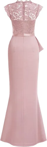 Vista 4 de MISSMAY Vestido largo formal de boda sin mangas con encaje floral retro para mujer