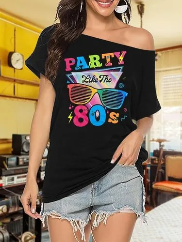 Vista 2 de Traje de los años 80 para mujer, camisetas de fiesta temática retro de los años 80, trajes de discoteca vintage de los años 80, camisetas de neón
