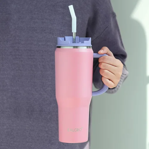 Vista 6 de EALGRO Botella de agua aislada de 40 onzas con popote y asa, frasco de agua deportivo de metal grande, taza de café de viaje de acero inoxidable