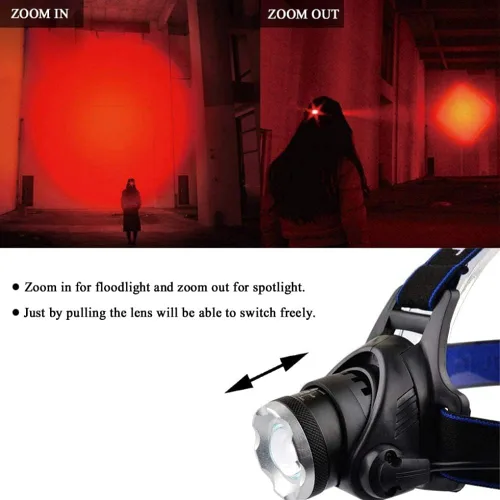Vista 2 de Linterna frontal recargable de 80000 lúmenes, luz roja para caza, súper brillante, linterna LED para cabeza con luz roja, zoom, impermeable, 3