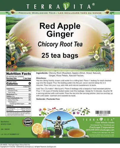 Vista 2 de Té de raíz de achicoria de jengibre y manzana roja (25 bolsitas de té, ZIN: 566350)