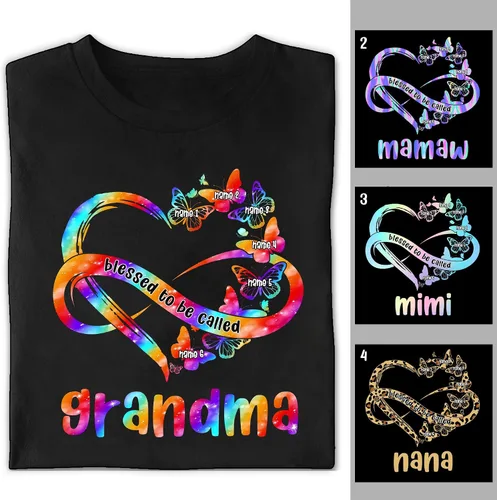 Vista 2 de Camisa personalizada de corazón de mariposa para nietos, para niños, regalos para mamá, madre, nana gigi, camisa para el día de la madre