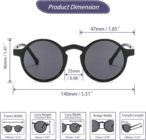 Vista 3 de Gafas de sol redondas pequeñas unisex ligeras Hippie Circular Plástico Retro Lennon Boho Gafas