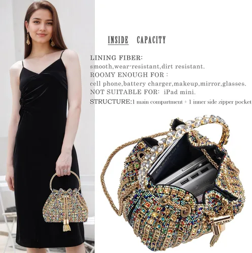 Vista 4 de Bolso de noche con diamantes brillantes para mujer, bolso de mano con diamantes de imitación para fiesta, baile de graduación, cóctel