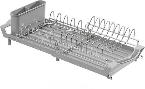 Vista 8 de Expandable 2-Level Dish Rack with Removable Storage – Space Saving Stainless Steel Dish Drainer, Adjustable from 30.5cm to 49.5cm for Small Kitchen