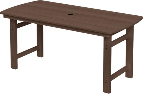 Vista 50 de Mesa de comedor rectangular para exteriores, mesa de polietileno de alta densidad resistente para 6, mesa de patio resistente a la intemperie