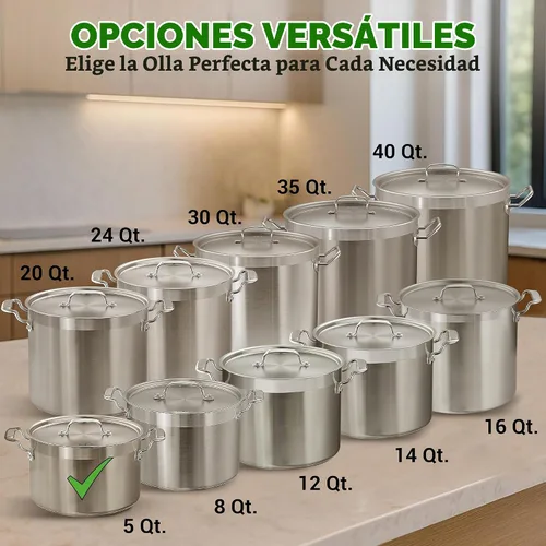 Vista 3 de NutriChef - Olla grande de acero inoxidable de 5 cuartos con tapa - 18/8 Grado alimenticio resistente, olla grande de acero inoxidable