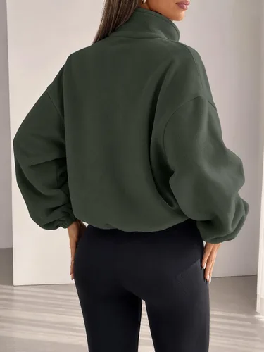 Vista 4 de AUTOMET Chaquetas de forro polar con cremallera para mujer, sudaderas Verde Armada (ArmyGreen)