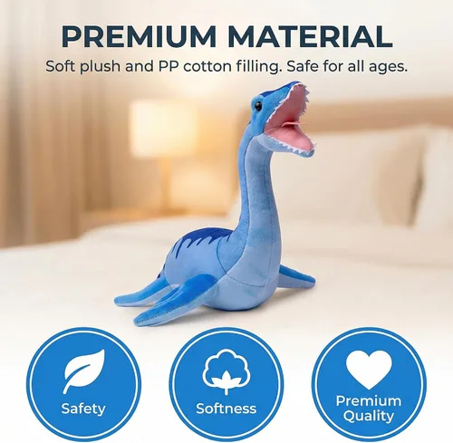 Vista 2 de Juguete de peluche de dinosaurio de Plesiosaurio de simulación, juguete de peluche de dinosaurio azul de 16 pulgadas, figuras de peluche suaves