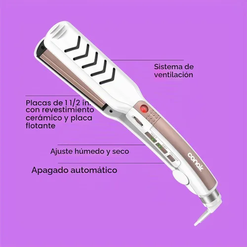 Vista 2 de Conair Plancha de Cerámica Doble, Alisadora de Cabello de 1 1/2 Pulgadas para Uso en Húmedo y en Seco