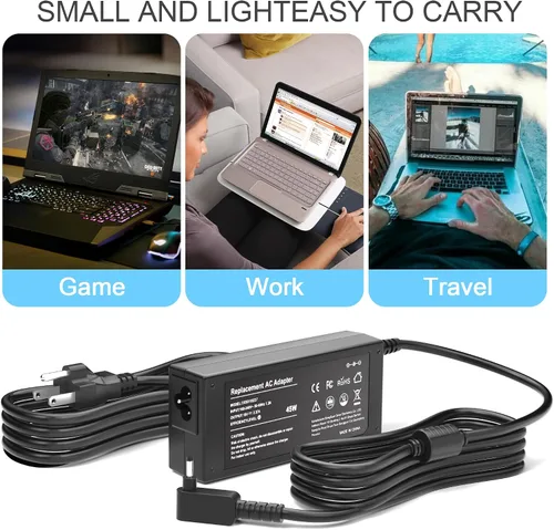 Vista 8 de Cargador para portátil de 45 W compatible con portátiles Acer Aspire 1 3 5 N20C5/N23C3/N23H1, ADP-45FE F, PA-1450-26; Cable de alimentación