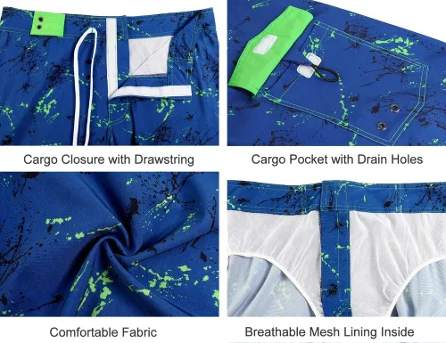 Vista 4 de unitop Trajes de baño para hombre, de secado rápido, estampado tropical, pantalones cortos casuales con forro