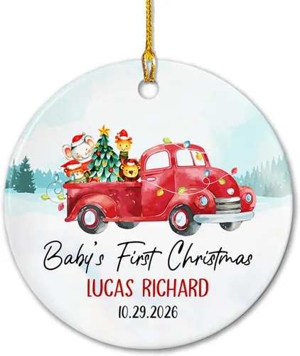 Vista 15 de Adornos de cerámica personalizados con texto en inglés «My First Christmas», bonito adorno de Navidad de gato para bebés, niños, primer recuerdo