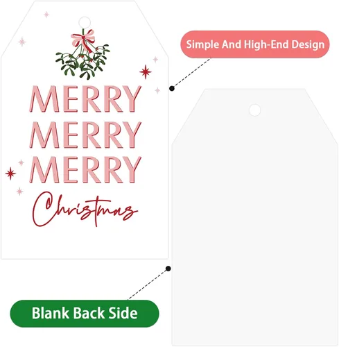Vista 2 de Etiquetas de regalo de Navidad de Anwyll con cuerda - 50 piezas etiquetas de arco rosa feliz feliz feliz Navidad para regalos etiqueta de regalo