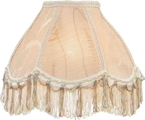 Vista 3 de Aspen Creative 55001 - Pantalla de lámpara de cúpula festoneada cosida a mano con flecos UNO en Biscotti Beige, 4 pulgadas superior x 10 pulgadas