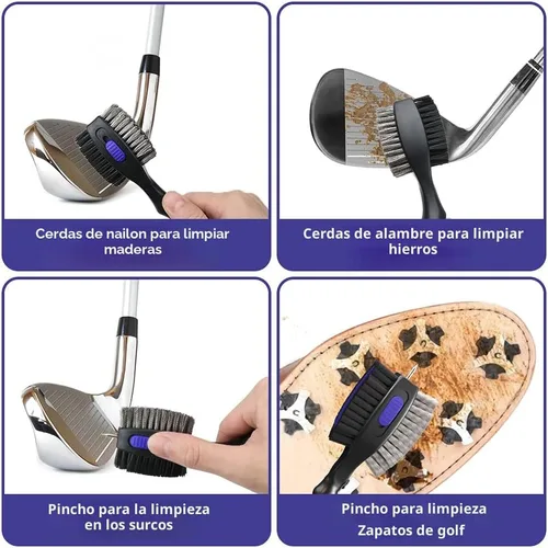 Vista 4 de THIODOON 2 Pack Golf Club Brushes and Groove Cleaner 2 ft Retractable Zipline Carabiner Golf Brush Head with Retractable Spike Comfortable Grip Golf
