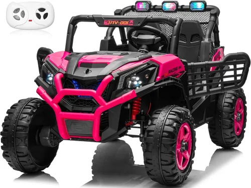 Vista 9 de Camión de 2 plazas de 24 V con 4 x 200 W, asiento espacioso de 20 pulgadas, conmutable 4WD/2WD, velocidad máxima de 5 Mph, luces arcoíris, control