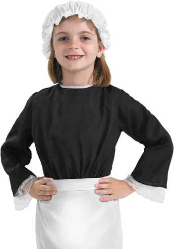 Vista 2 de fun shack Disfraz de sirvienta de cocina victoriana colonial para niños, accesorios históricos