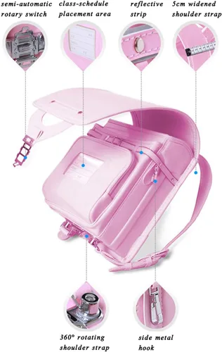 Vista 3 de ransel randoseru japonés semiautomático bolsas de escuela Senior PU cuero dar pequeño regalo, Heighten Negro, Viajar
