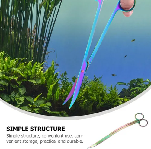 Vista 4 de POPETPOP Tijeras curvadas para acuario recortador de plantas subacuáticas Depósito de peces Herramienta de paisajismo de recorte de poda