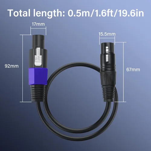 Vista 7 de SinLoon Cable Speakon a XLR de 3 pines 22AWG macho a hembra cable de extensión de audio con bloqueo giratorio para amplificador Pro DJ PA Stage