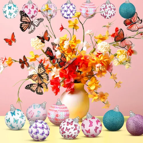 Vista 5 de Zeyune 16 adornos de árbol de primavera de 1.97 pulgadas, decoraciones de mariposa de verano para árbol pequeño, adornos de bolas de vacaciones
