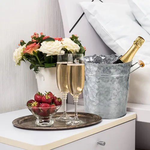 Vista 7 de Frcctre Farmhouse - Cubo de hielo de 4 litros con tapa, bañera de metal galvanizado para bebidas con cuchara y asas, enfriador de bebidas y vino