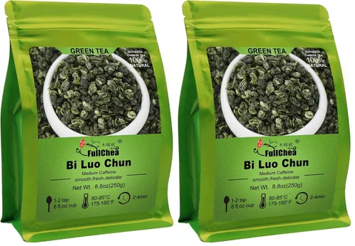 Vista 9 de FullChea - BiLuoChun Tea - Té verde Bi Luo Chun - Té verde chino hoja suelta - Aromático de frijoles tostados - Té calmante (8.8 oz / 250 g)