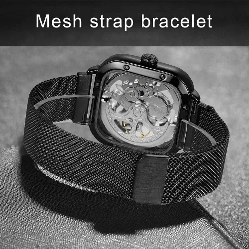 Vista 4 de Tiong Relojes automáticos de moda Reloj de pulsera mecánico dorado para hombre Relojes esqueleto con esfera transparente de acero inoxidable
