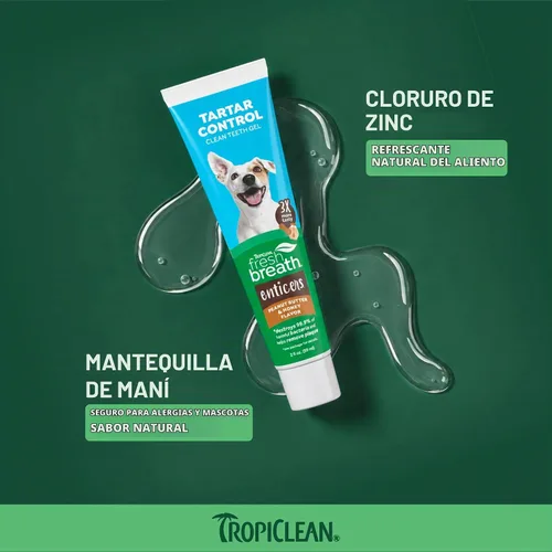 Vista 4 de TropiClean Fresh Breath Enticers - Gel para dientes de mantequilla de maní y miel para perros, 2 onzas
