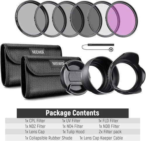Vista 8 de NEEWER Paquete de filtro ND de 40,5 mm y accesorios para lentes, kit de filtros ND2 ND4 ND8 UV FLD CPL con tapa de lente