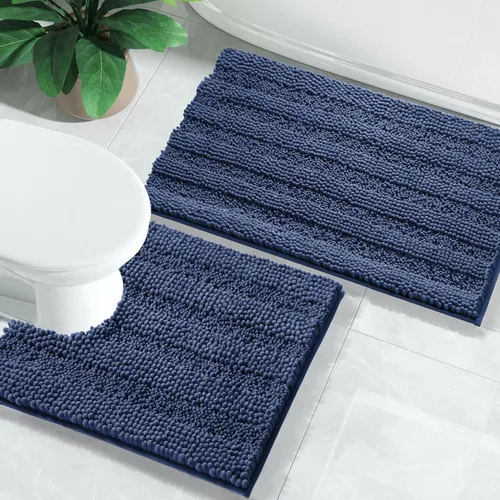 Vista 39 de Yimobra Juego de 2 alfombras de baño de felpilla suave y absorbente y alfombra para inodoro en forma de U, antideslizante, lavable a máquina