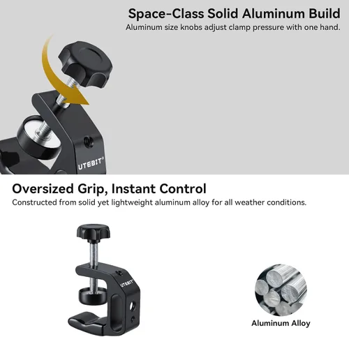 Vista 5 de UTEBIT 0.36"-1.2" Universal Aluminum C-Desk Clamp, Black Adjustable Support Clamp with 1/4" and 3/8" Thread for Desktop Mount Holder Flash Desks