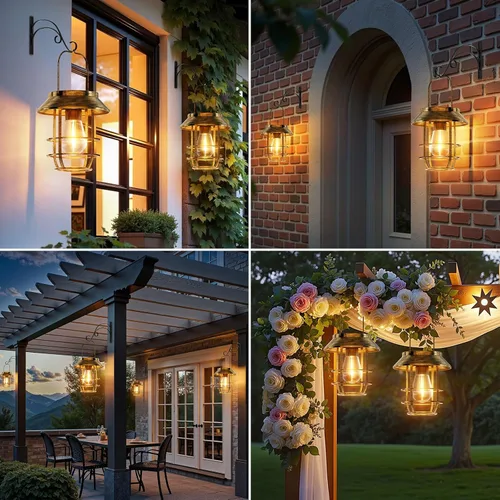Vista 5 de Ahaorigin Faroles solares al aire libre impermeables, luces solares colgantes de alta luminosidad para exteriores con ganchos de pared, faroles